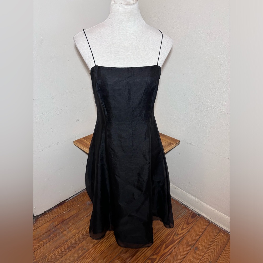 Ann Taylor Black Satin Midi Slip Dress